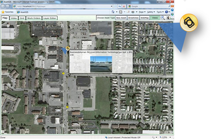 Screenshot of a geo-tagged photograph overlayed on a map within ODOT's GIS software application