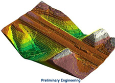 Computer-generated 3D image of a roadway cross section