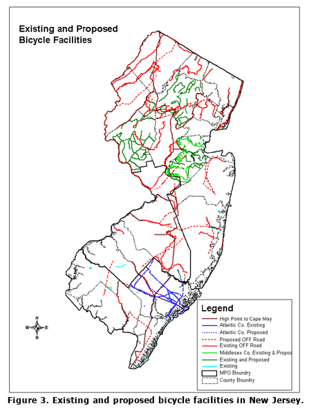 Figure 3. Existing and proposed bicycle facilities in New Jersey