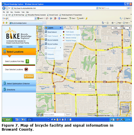 Figure 7. Map of bicycle facility and signal information in Broward County.