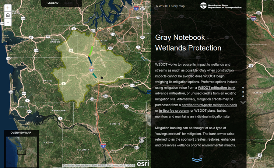 map of the area near Olympia, Washington with Wetlands Protection content from the Gray Notebook