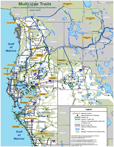 Map of west coast Florida multi-use trails