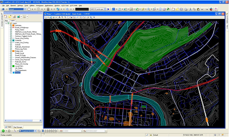 Screenshot of vector data extracted from GIS with KYVector and viewed in CAD