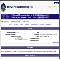 Figure 3. Screenshot of PST showing project information