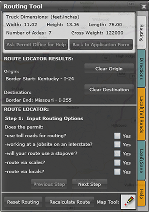 screenshot of ITAP's Routing Tool screen