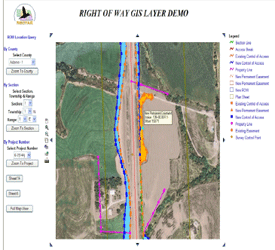 Screenshot of the demonstration ROW GIS layer in NECTAR