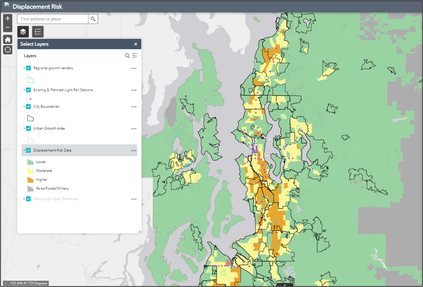 Screenshot of the Displacement Risk Mapping Tool
