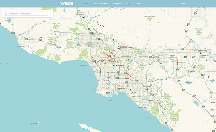 Waze Live Map of the greater Los Angeles metro area