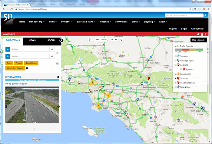 Southern California 511 Map from the go511.com website