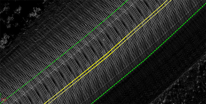 reproduction of a sample highway pavement edge and centerline traced from the LiDAR data