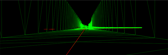 road-level view of a 3D highway model image generated from LiDAR data