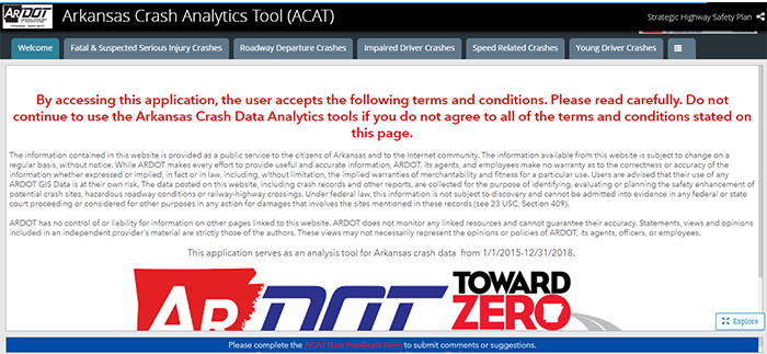 screenshot of ARDOT’s ACAT Welcome page